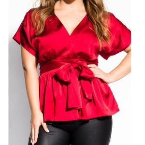 City Chic Red Satin Tangled Top